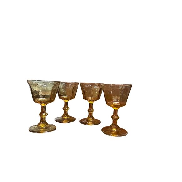 VTG Stemmed Golden Amber  Wine Glasses - Picture 4 of 5